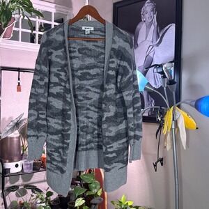 Willow Gray Camouflage Knit Cardigan Open Front Sweater Jacket Comfy WilliamRast